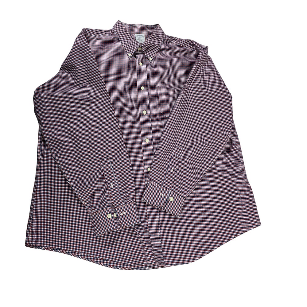 Brooks Brothers Regent Fit Red Blue Gingham Button Down Shirt Men's XXL Non Iron